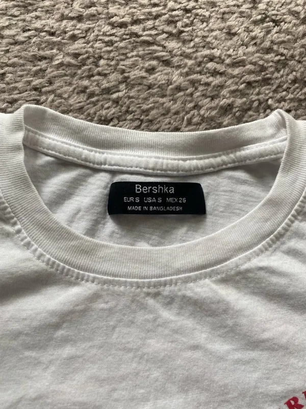Women’s Bershka White Crewneck Tee with Red Lifesaver Chest Graphic - Image 2