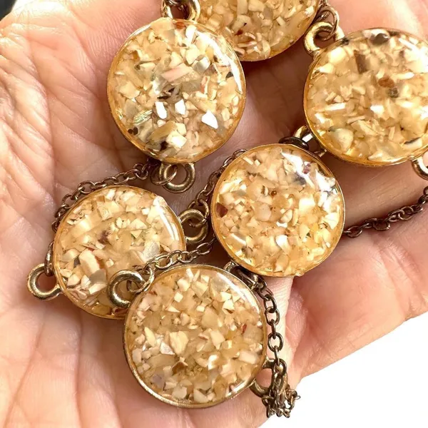 Gold tone yellow circle long chain necklace - Image 7
