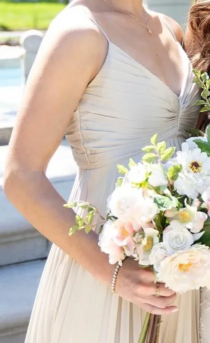 Abercrombie Champagne Gold Pleaded Midi Dress - Image 3