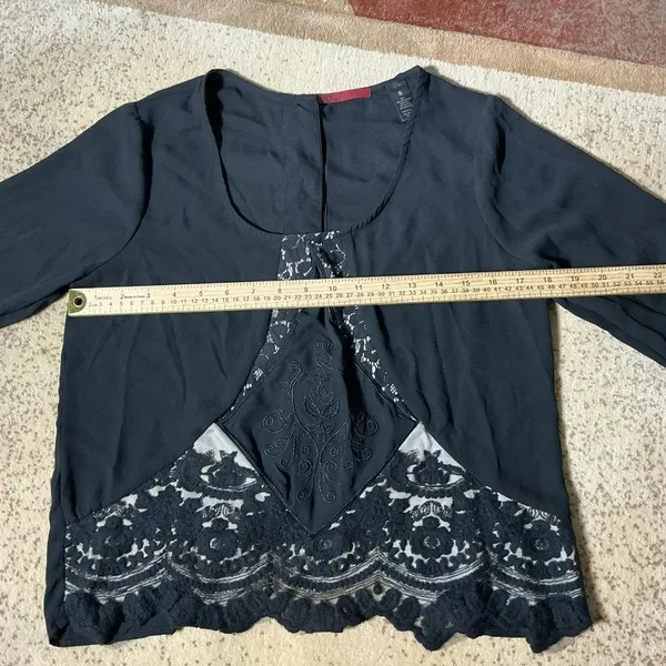 BKE Red Black Lace Embroidered‎ Long Sleeve Dark Academia Blouse BRDR14544 S - Image 3