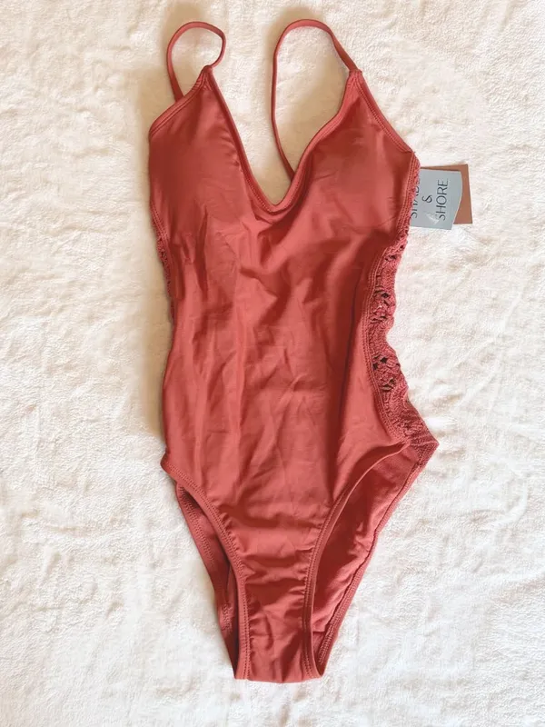 NWT Shade & Shore Orange Crochet One-Piece Swimsuit - Size: Extra Small - Image 2