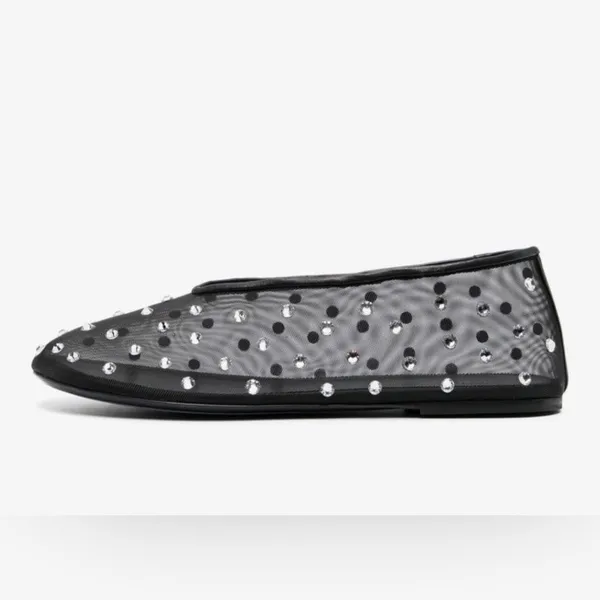 NEW Crystal-Embellished Mesh Flats Rhinestone Ballet Slip On Shoes 9.5/10 - Image 8