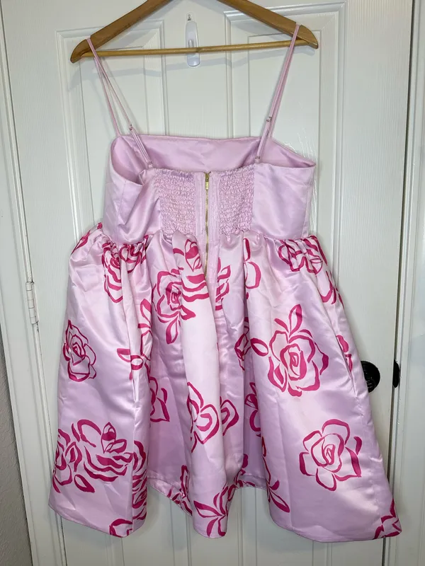 BNWT Maeve Baby Pink Hot Pink Rose Printed Babydoll Mini Dress - Image 4