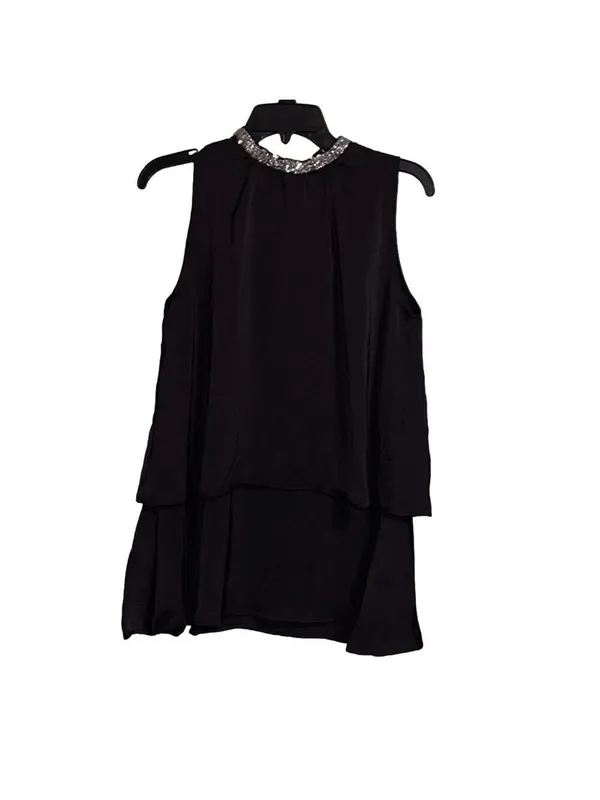 Vintage Black modest sleeveless top with sequin sparkly collar • evening wear - Image 2