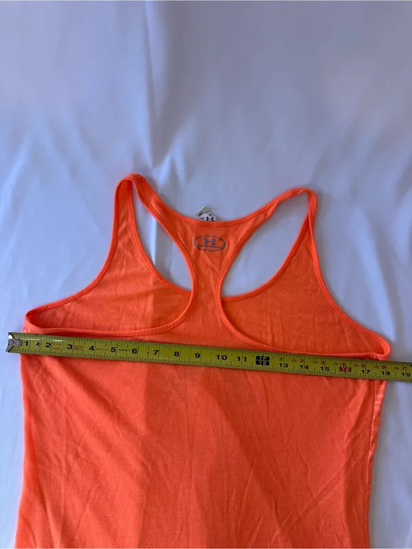 Under Armour Neon Orange Racerback Tank with Silver Logo - Image 2