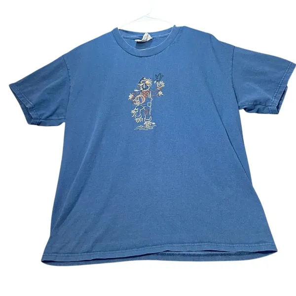 Lee‎ Vintage Scarecrow Pumpkin Embroidered T Shirt Womens Large Blue Autumn Fall - Image 2