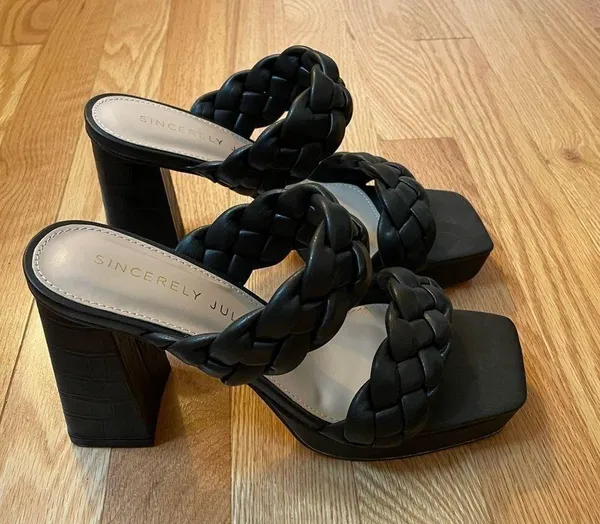 Braided Block Heel Sandals, Black, Size 6.5, NWOT - Image 4