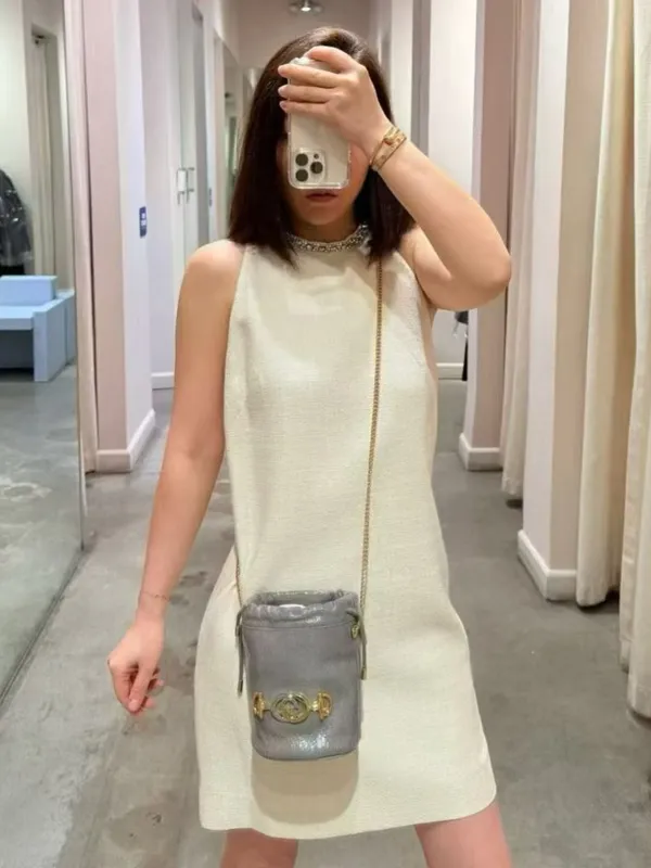 Gucci Zumi Python Snakeskin Mini Bucket Bag Dusty Grey $2850 New in Box - Image 7