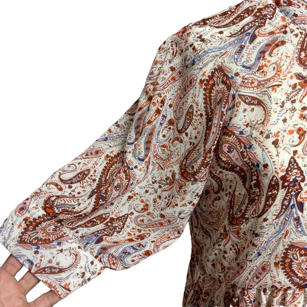 Polagram Maxi Dress Cream Paisley Tiered Boho‎ Peasant Cottage Modest Church M - Image 3