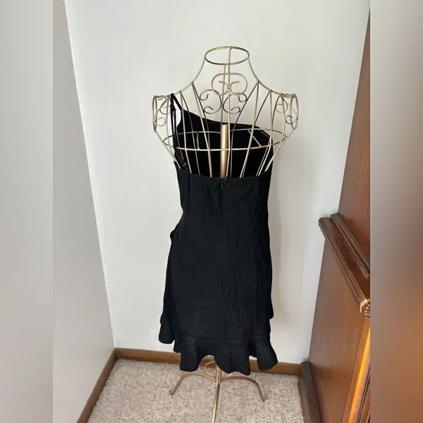Princess Polly One Shoulder Asymmetrical Ruffle Mini Dress Black Size 6 - Image 7