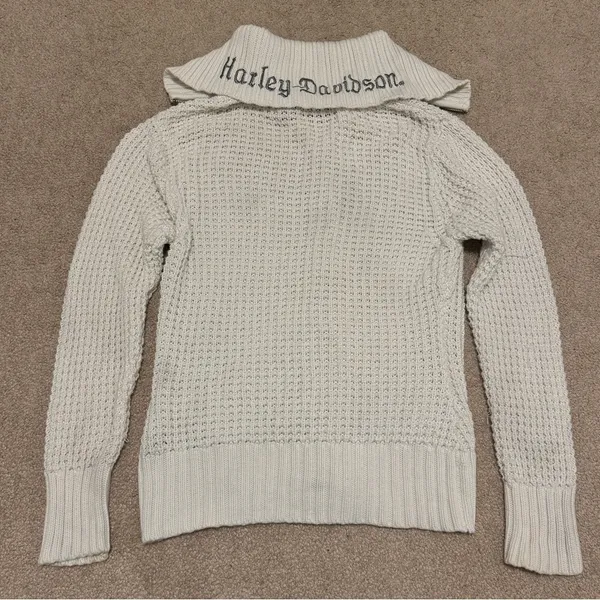 Harley Davidson Women’s Zip Up Sweater Size Medium Y2K Chunky Knit Pullover - Image 8