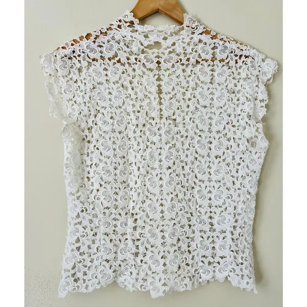 Antique Vintage Lace Topper Cardigan Delicate Layer Cottage‎ Lattice Snap Front - Image 6