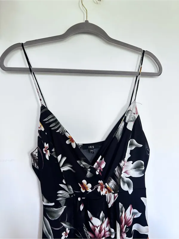 Iris Floral Print V Neck Side Slit Strappy Midi/Maxi Dress Size Large - Image 3