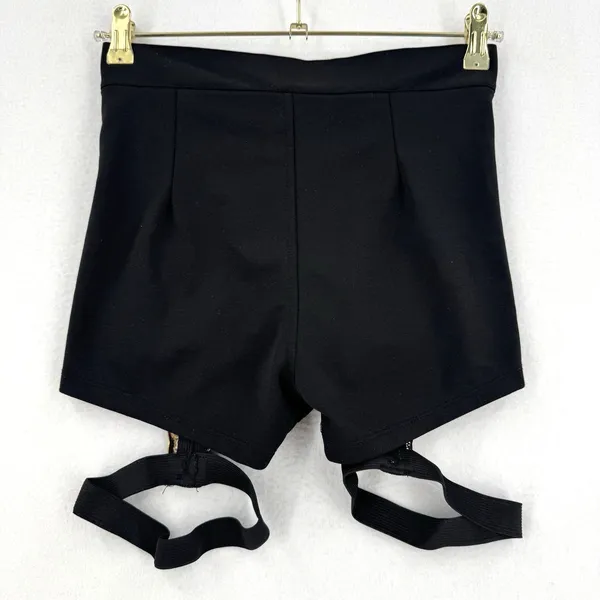 Y2K Black High Waist Shorts Women M Gold Leopard Garter Cage Clubwear Rave Party - Image 2