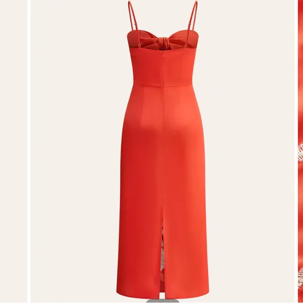 COMMENSE NWTs Embroidered Bow Detail Red Cami Midi Dress size small - Image 2