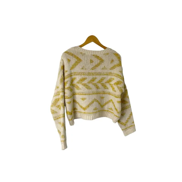 Stradivarius Crew Neck Knit Sweater Size Medium Yellow‎ and Cream - Image 3