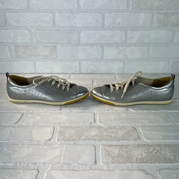 Ecco Sneakers Womens‎ 38 Metallic Silver Leather Lace Up 7 7.5 - Image 9