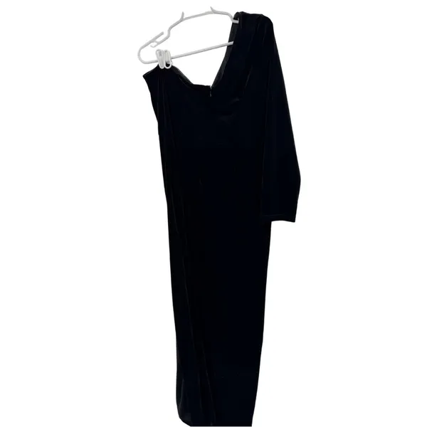 Lulu's Elegant Black Velvet One Shoulder Dress high slit XXL event party formal - Image 3