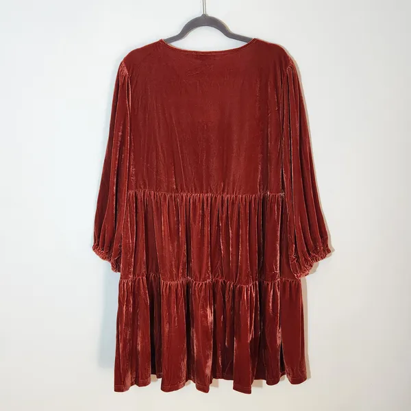 Umgee Burnt Orange Velvet Tiered Mini Dress Size XL NWT Wedding Guest Dress - Image 4
