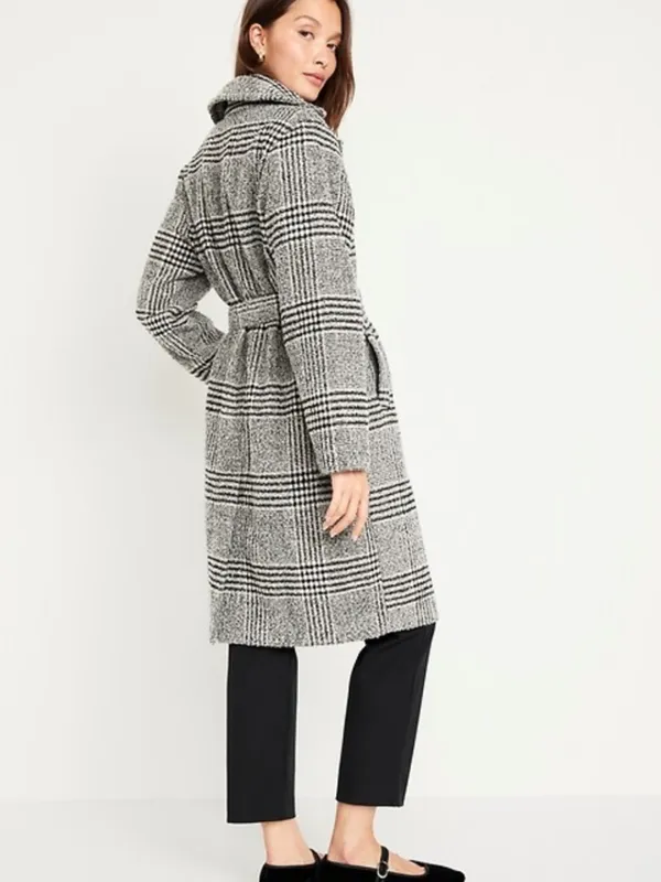Old Navy | Black & White Plaid Belted Trench Coat | Women’s Size Large - Image 2