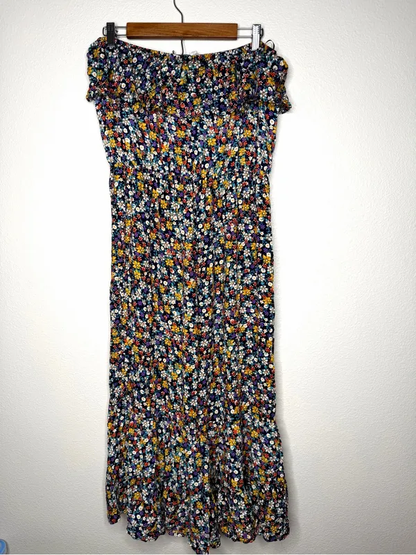 Umgee Women's Floral Boho Cropped Slip On Ruffle Jumpsuit 1X Strapless Vacay - Image 7