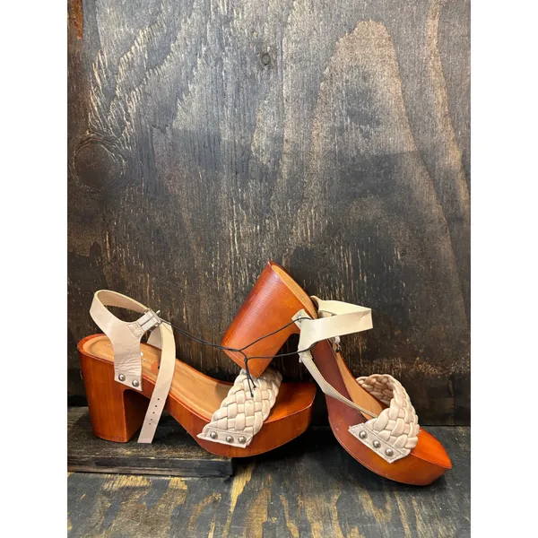 Madden Girl G-Cabby Cream Braided Platform Wood Block‎ Heel Sandals Womens 8 - Image 2