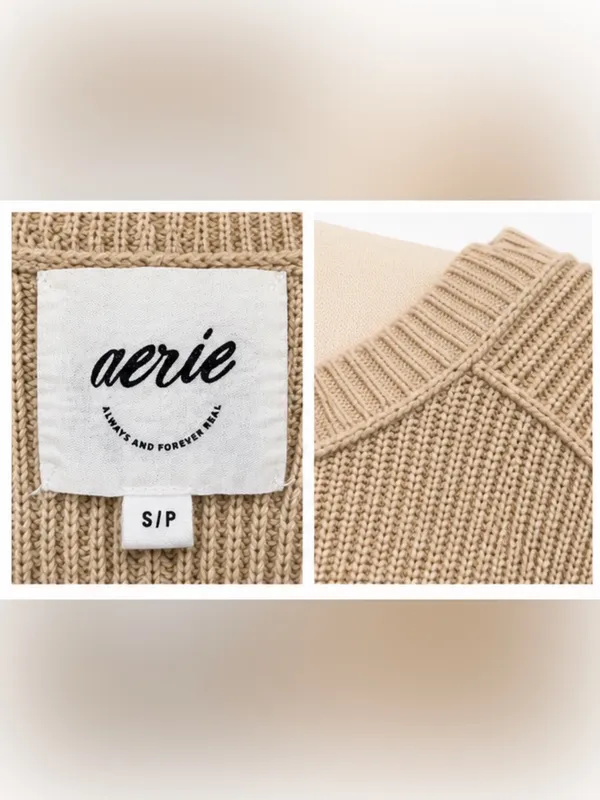Aerie Beige Batwing Dolman Sweater Oversized High Low Knit Size S - Image 4