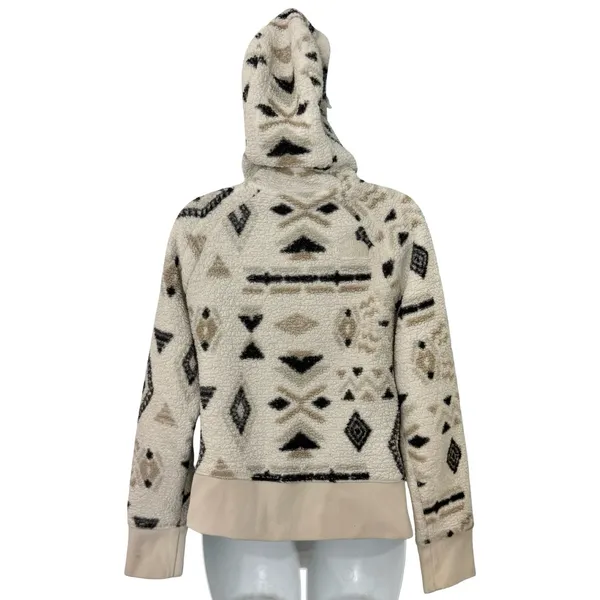North Face Cream Black Aztec Pattern Fleece Full Zip Hoodie Jacket Women's sz S - Image 6