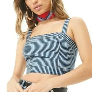 Forever 21 Striped Denim Crop Top and Wide Leg Jean 2 Piece Set Size Small - Image 2