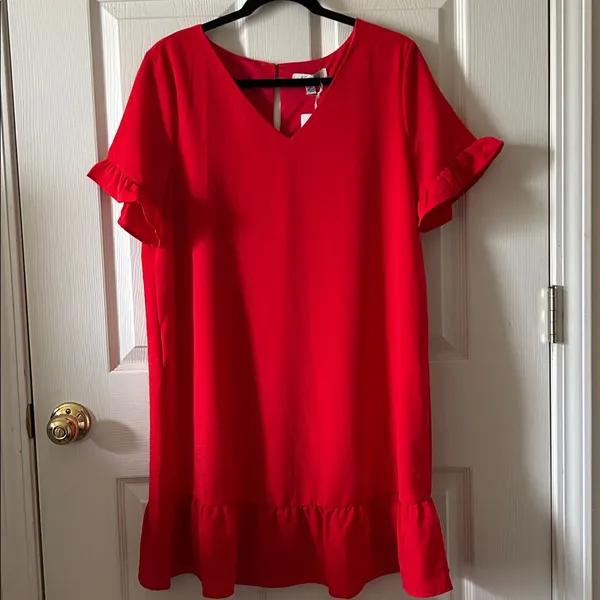 She + Sky Red V-Neck‎ Ruffle Sleeve Sisterhood Dress Sz L Autumn Wedding Guest - Image 10