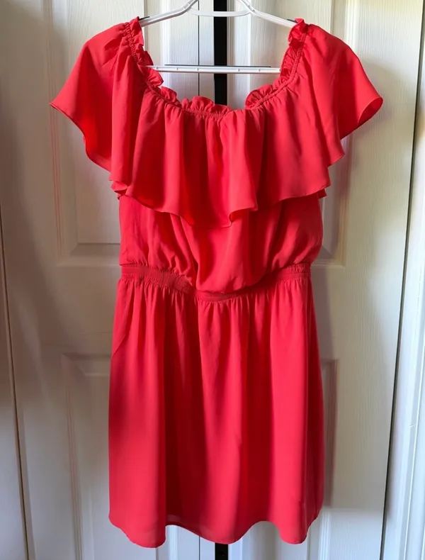 Express orange/Red Off-Shoulder Ruffle dress - Image 2