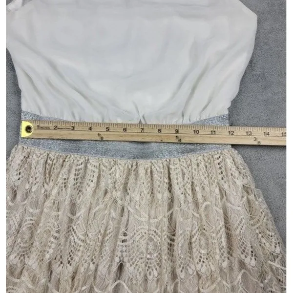 Anthropologie Pins & Needles Party Dress Women Medium Cream Sparkle Lace Boho - Image 8