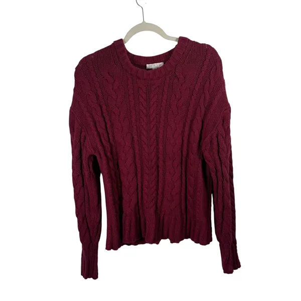 J Crew Cable Knit Crewneck Sweater 100% Cotton Vivid Mulberry Womens Medium - Image 2