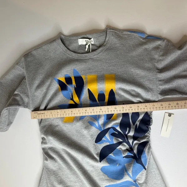 NWT Daily Practice Anthropologie 74 Mini Shirt Dress‎ Medium Grey Ruched Graphic - Image 13
