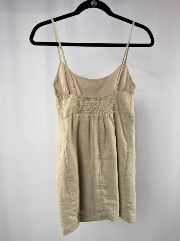 Posse‎ Linen Blend Mini Dress in Shimmery Gold Beige Size Extra Small - Image 4