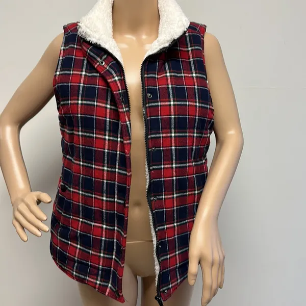Flannel & Fleece Red & Navy Plaid Vest size M - Image 3