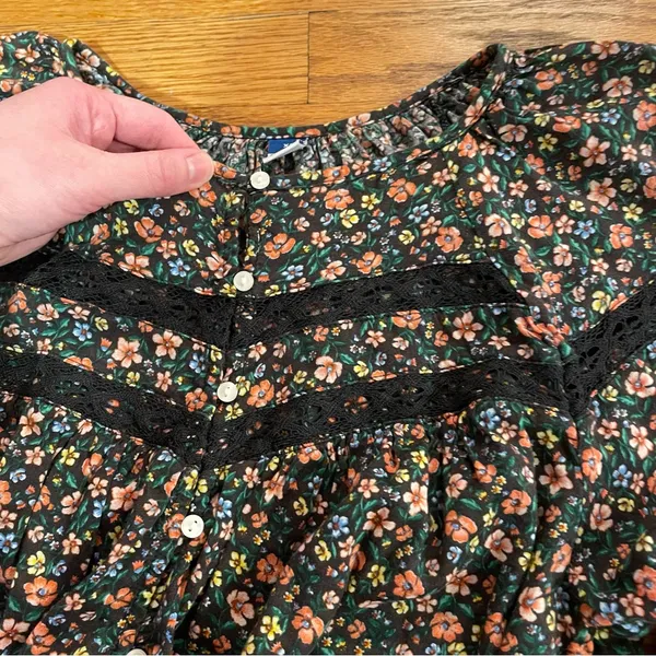 OLD NAVY Long Sleeve Lace Trimmed Floral Print Blouse Brown Button Cottagecore - Image 16