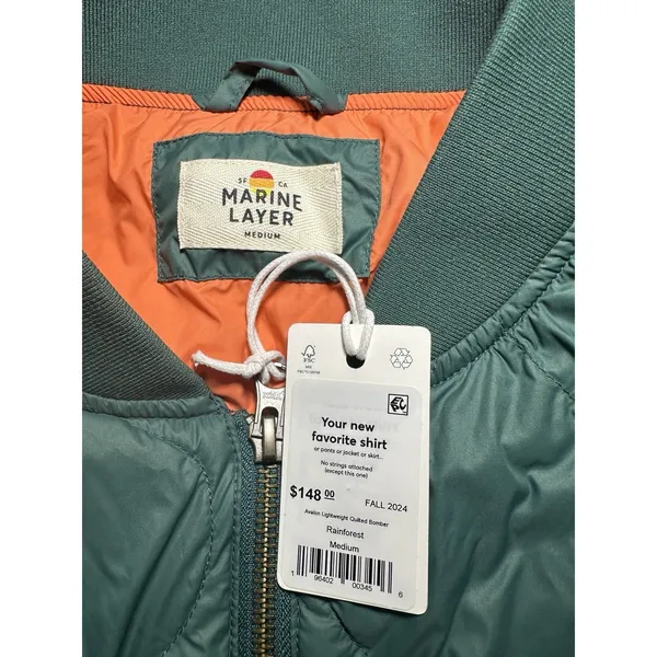 Marine Layer Avalon Lightweight Quilted Bomber Jacket Rainforest Green M NWT - Image 14