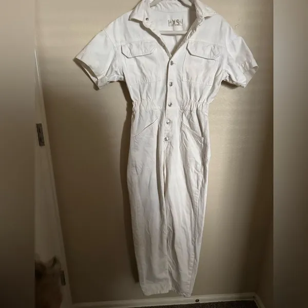 Free People Marci Denim Coveralls Utility Overalls‎ Sz XS in White - Image 3