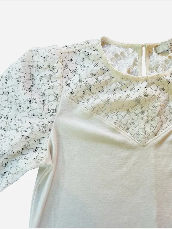 LOFT White Lace-Yoke Long Sleeve Top - Image 4