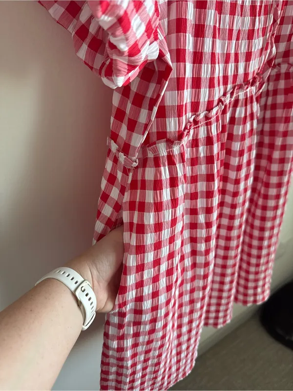 Petal + Pup Dorothea Gingham Mini Dress Red White Smocked Large - Image 10