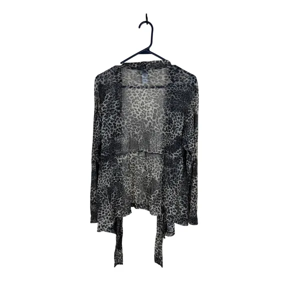 Chico's Metallic Leopard Print Sheer Mesh Tie Front Cardigan Gray Black Size XL - Image 7