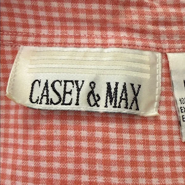 Vintage 90s Casey & Max Orange Gingham Floral Embroidery Preppy Button Up Blouse - Image 4