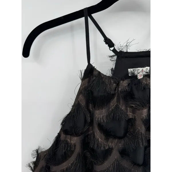 TCEC Women’s Green Rose Gold Metallic Halter Dress Size M Feather Tassel Party - Image 3