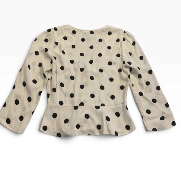Reformation Blouse Womens 2 Cream Polka Dot Peplum V-Neck Retro Parisian Chic - Image 4