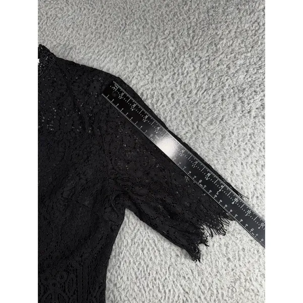 Black Lace Sheath Dress 8 Floral Mock‎ Neck S/S Eyelash Hem Whimsigoth Witchy - Image 4