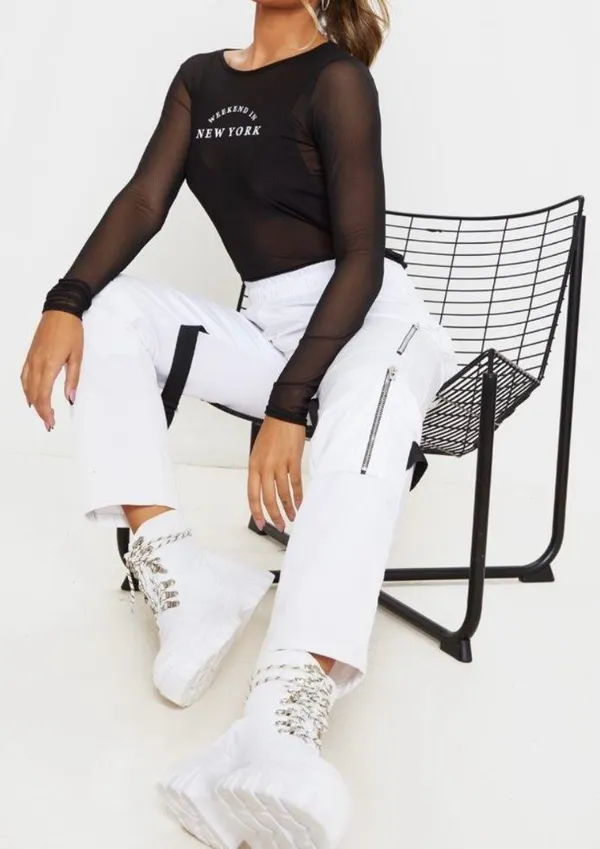 New Pretty Little Thing Weekend In New York Mesh Long Sleeve Top Black Size 10 - Image 3