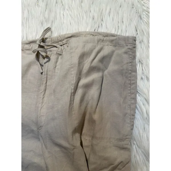 Gap Women's Size 12 Wide Leg Pants Beige Tie Waist Pockets High Rise 100% Linen - Image 6