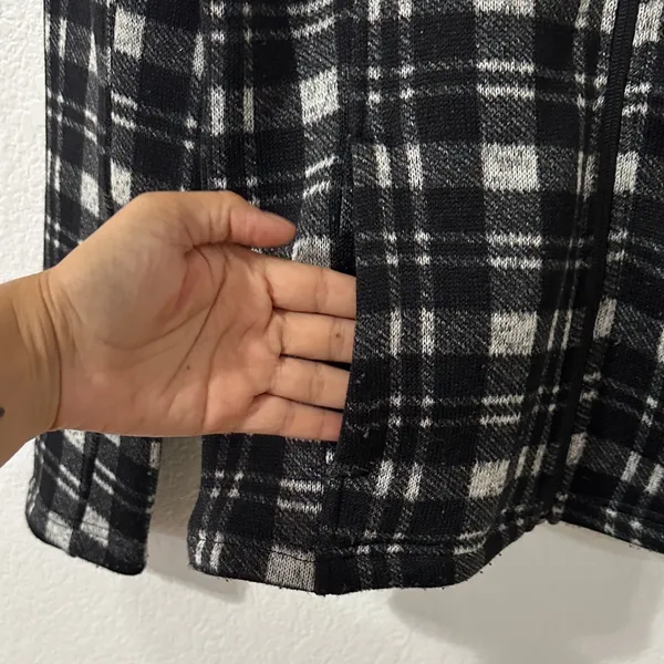 Women's Black and White Plaid Hoodie - Image 3