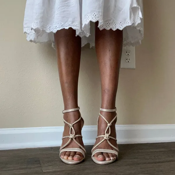 Jessica Simpson Josy Gold Rhinestone Stiletto Heels Size 7.5 - Image 3